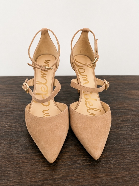 Sam Edelman Shoes - Sam Edelman Tan Suede Pointed Toe Ankle Strap Heels